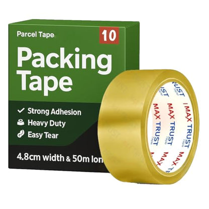 Heavy Duty Packaging Tape with Strong Adhesive - Pack of 10