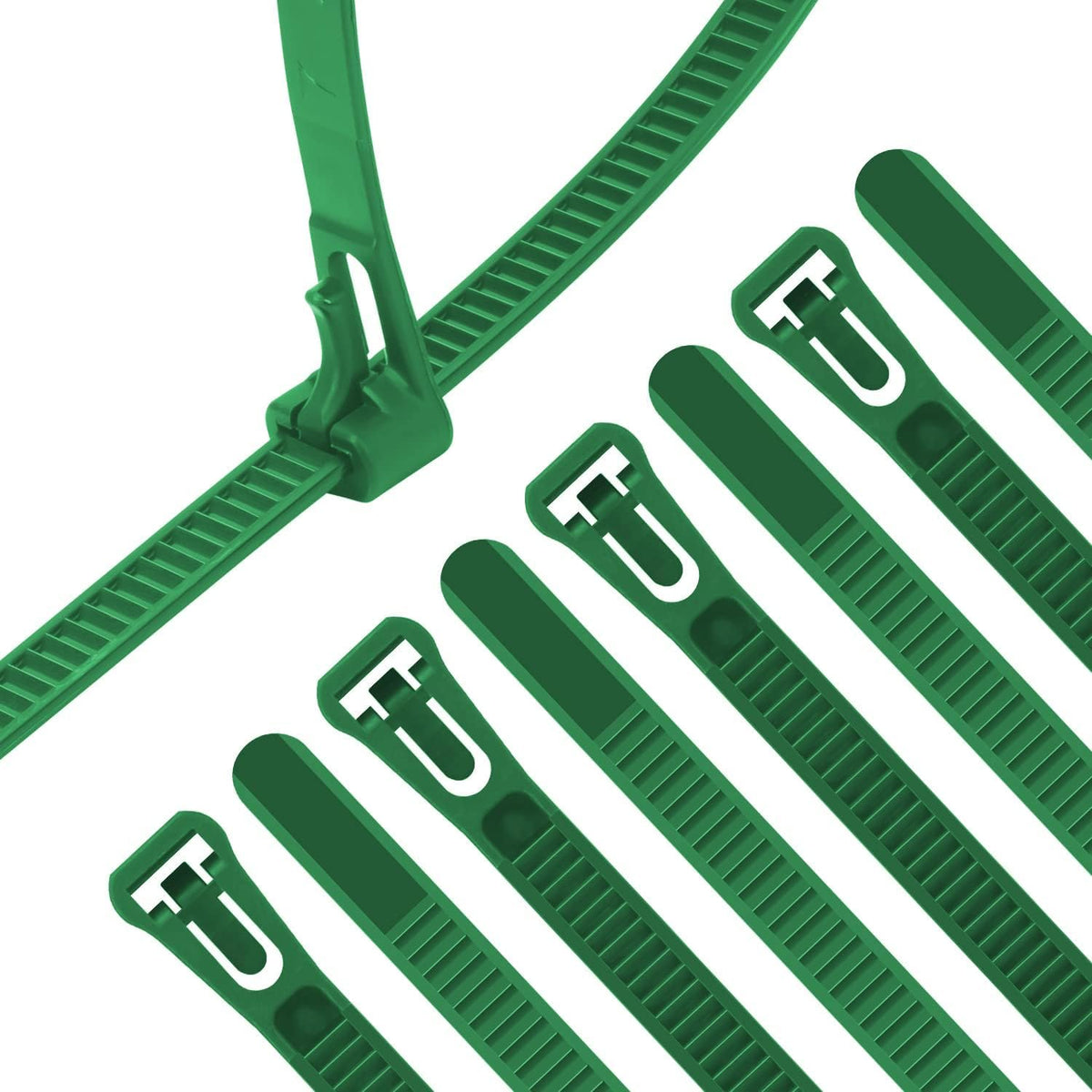 Green Releasable Cable Ties, Pack of 100 – 7.2 x 350 or 7.2 x 450 mm - photo 3