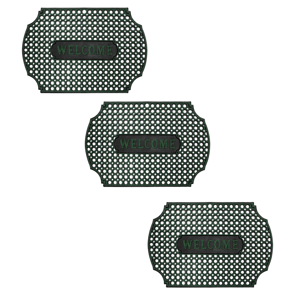 Rubber Ring Welcome Mats – Packs of 3, 5 or 10, 3 Shapes, Assorted Colours - Curved Rectangle, 90 x 60 cm, 3 Mats