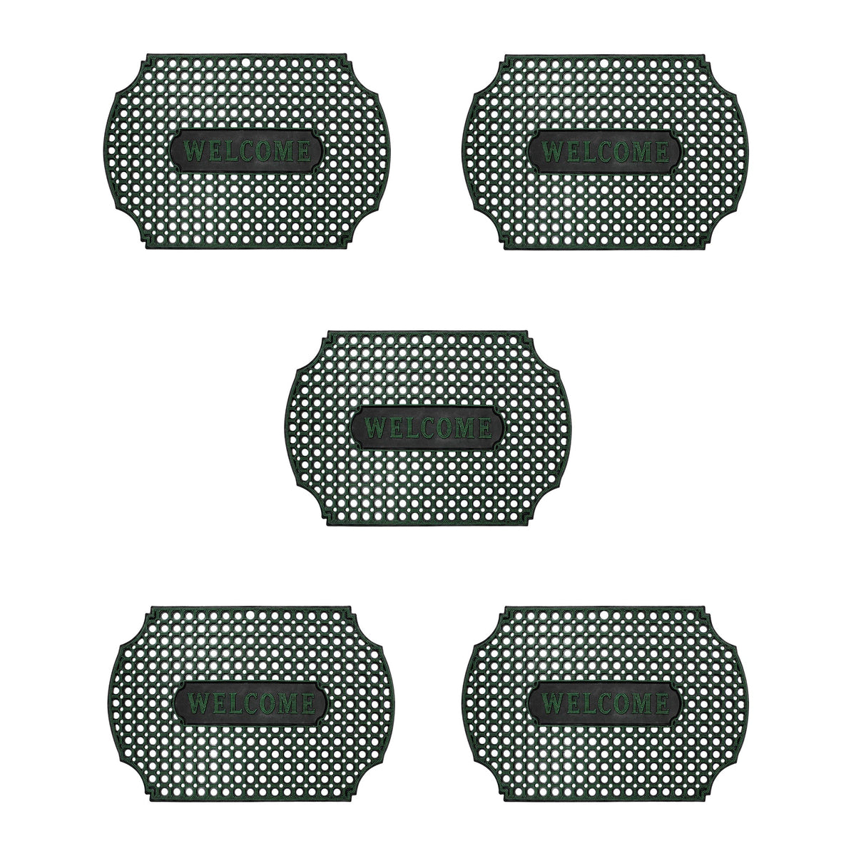 Rubber Ring Welcome Mats – Packs of 3, 5 or 10, 3 Shapes, Assorted Colours - Curved Rectangle, 90 x 60 cm, 5 Mats