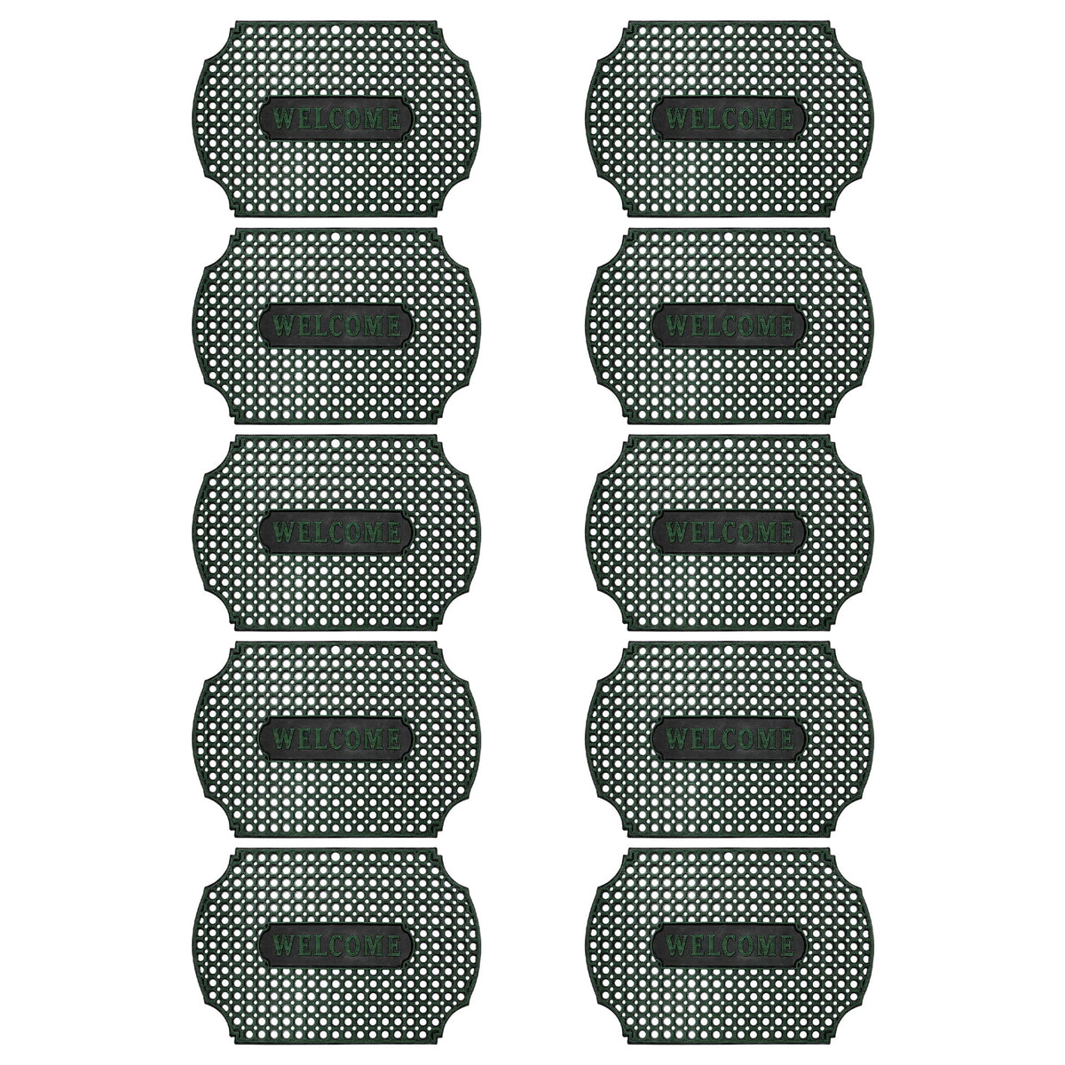 Rubber Ring Welcome Mats – Packs of 3, 5 or 10, 3 Shapes, Assorted Colours - Curved Rectangle, 90 x 60 cm, 10 Mats