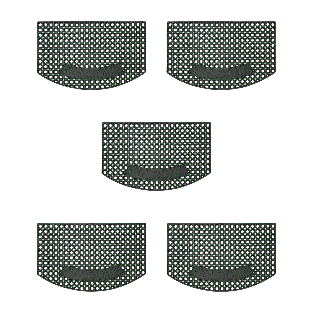 Rubber Ring Welcome Mats – Packs of 3, 5 or 10, 3 Shapes, Assorted Colours - Half-Moon, 80 x 50 cm, 5 Mats