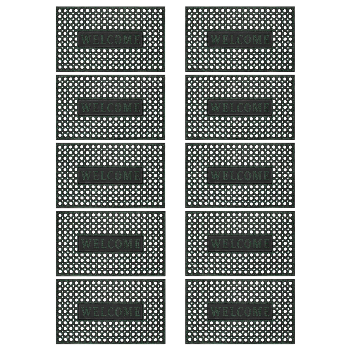 Rubber Ring Welcome Mats – Packs of 3, 5 or 10, 3 Shapes, Assorted Colours - Rectangle, 60 x 40 cm, 10 Mats