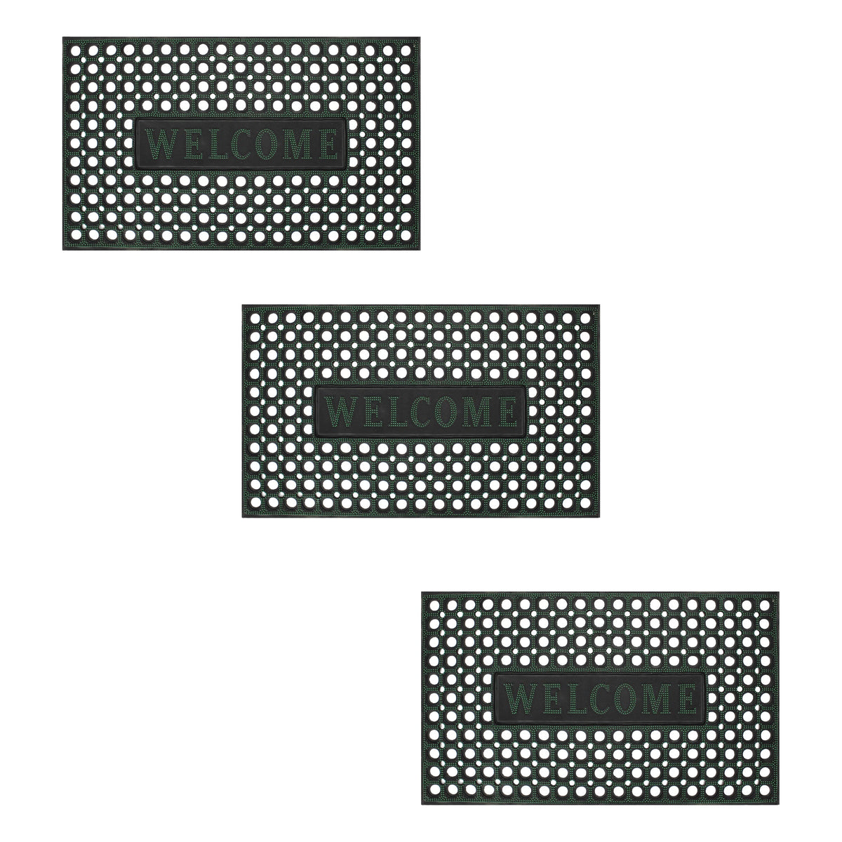 Rubber Ring Welcome Mats – Packs of 3, 5 or 10, 3 Shapes, Assorted Colours - Rectangle, 60 x 40 cm, 3 Mats