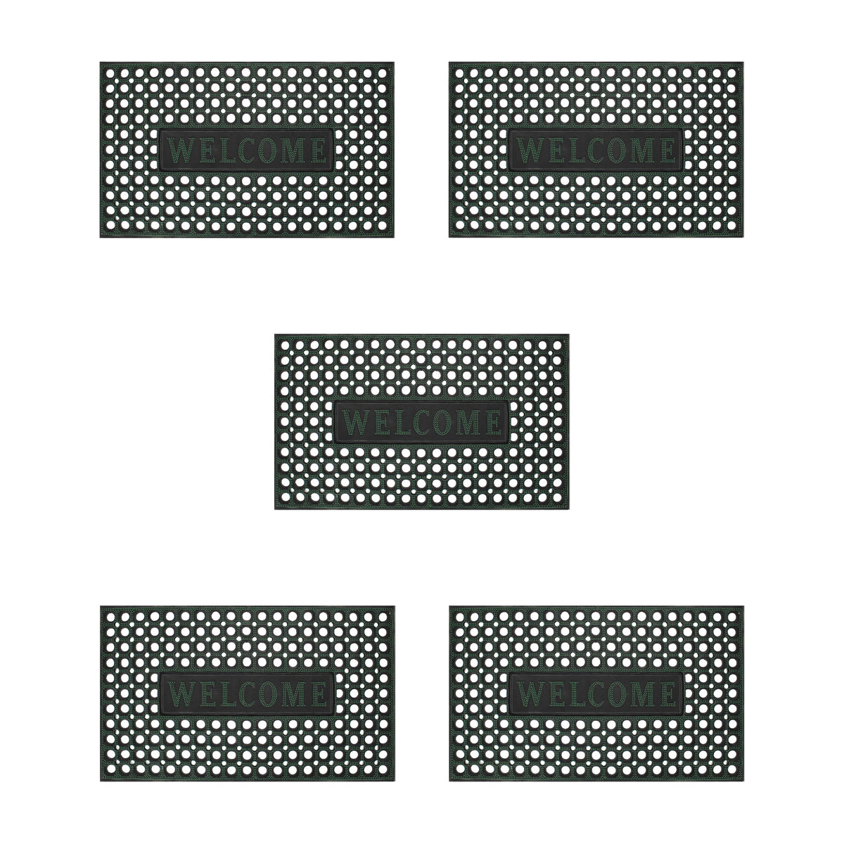 Rubber Ring Welcome Mats – Packs of 3, 5 or 10, 3 Shapes, Assorted Colours - Rectangle, 60 x 40 cm, 5 Mats