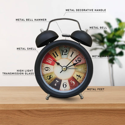 Twin Bell Alarm Clock – Colourful Retro Dial, Black, Small or Large - photo 6