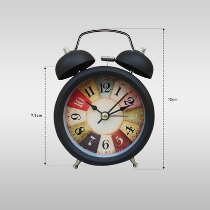 Twin Bell Alarm Clock – Colourful Retro Dial, Black, Small or Large - Small