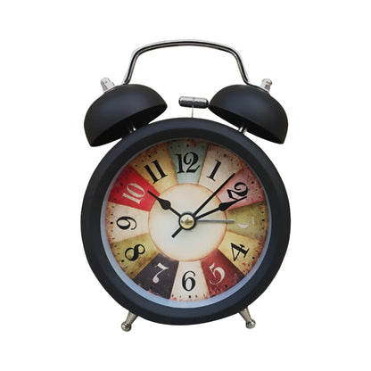 Twin Bell Alarm Clock – Colourful Retro Dial, Black, Small or Large