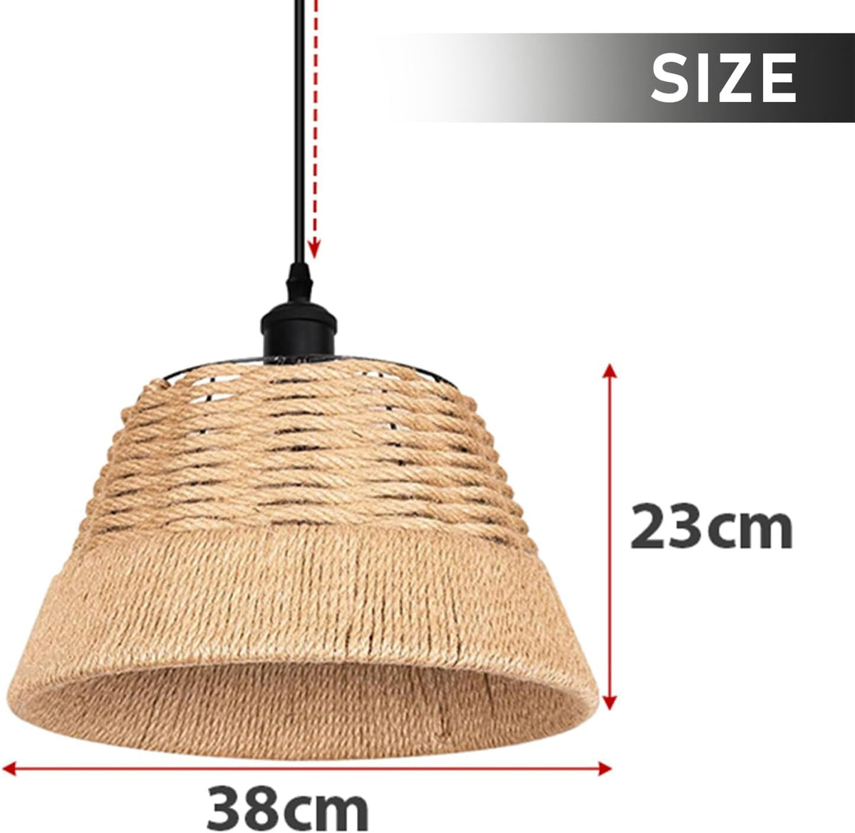 Hemp Rope Basket Lamp Shade – 38 cm, Easy Fit with Reducer Ring - photo 2