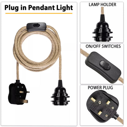 Plug-In Hemp Rope Pendant Light Kit – E27, On/Off Switch - photo 2
