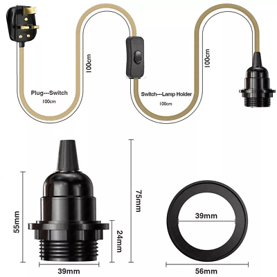 Plug-In Hemp Rope Pendant Light Kit – E27, On/Off Switch - photo 3