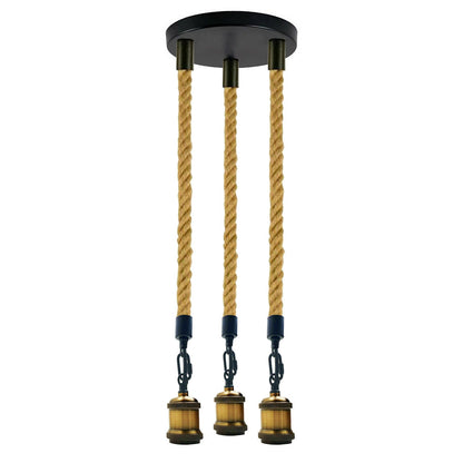 3-Light Hemp Rope Pendant – Brass Holders, Round Plate or Bar - photo 2