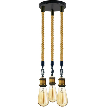 3-Light Hemp Rope Pendant – Brass Holders, Round Plate or Bar - photo 4
