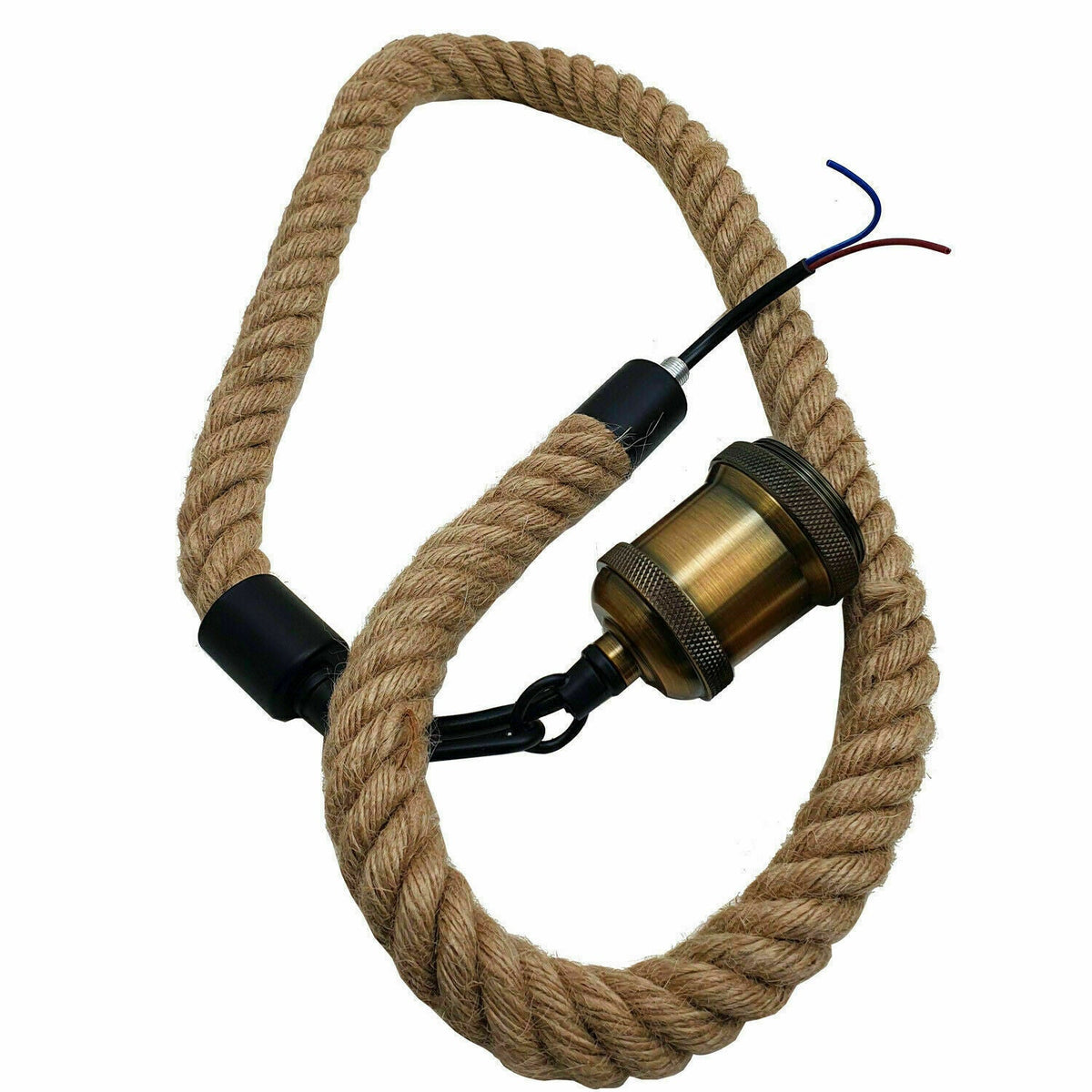 3-Light Hemp Rope Pendant – Brass Holders, Round Plate or Bar - photo 5