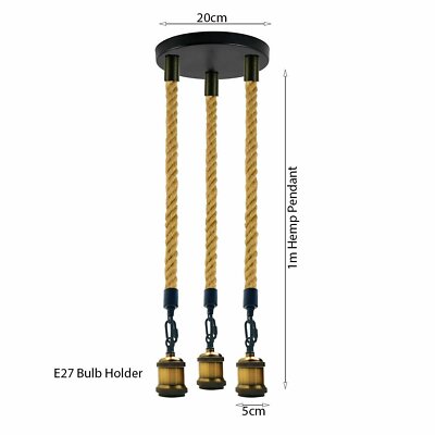 3-Light Hemp Rope Pendant – Brass Holders, Round Plate or Bar - photo 7