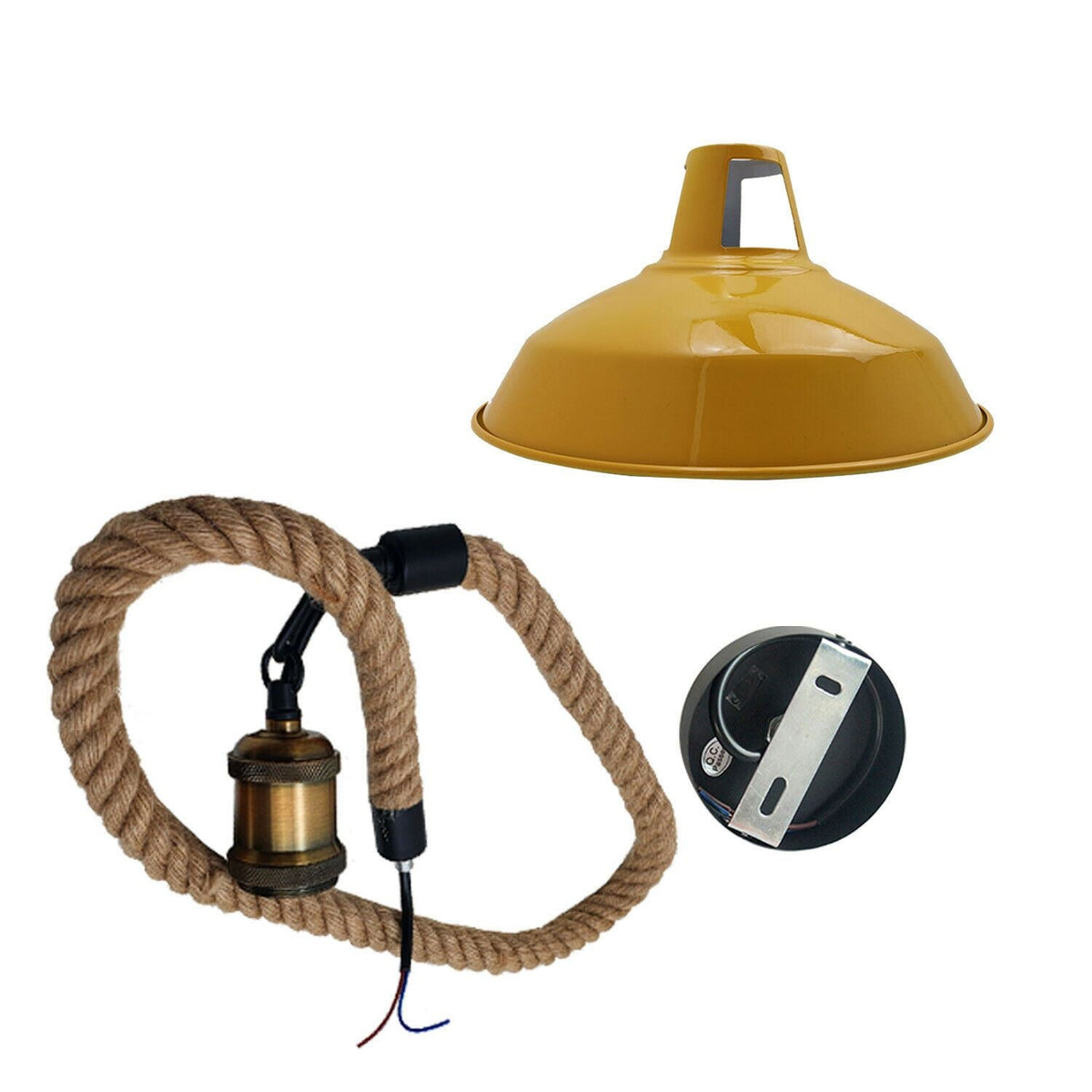 Hemp Rope Pendant Light – Brass Holder, Barn, Curvy or Wide Shades - photo 9