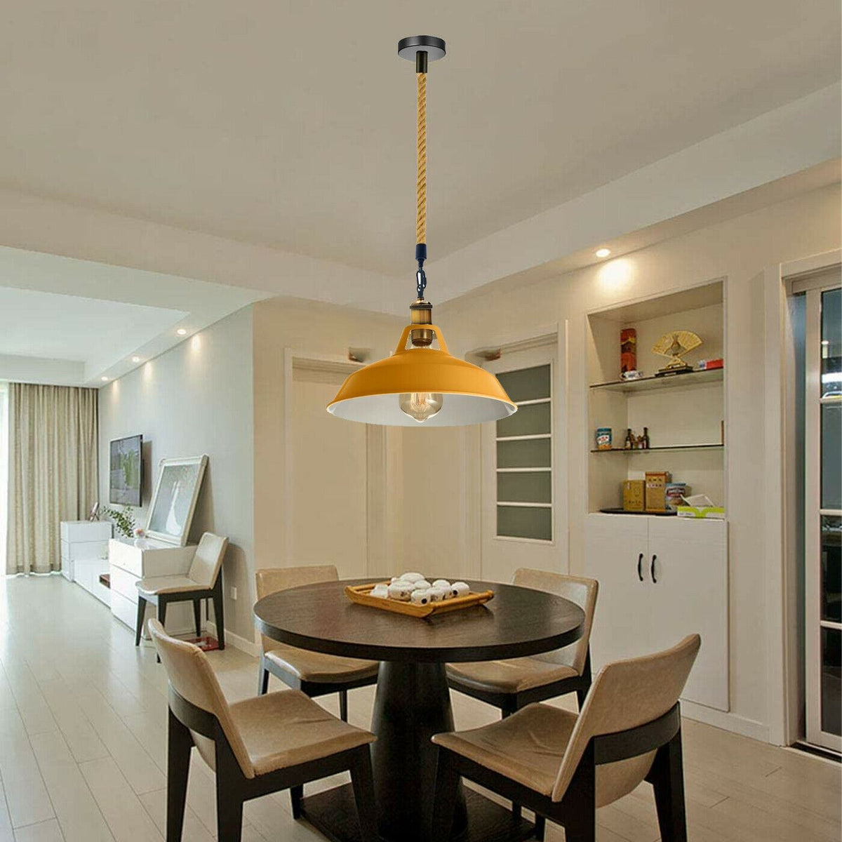 Hemp Rope Pendant Light – Brass Holder, Barn, Curvy or Wide Shades - photo 13