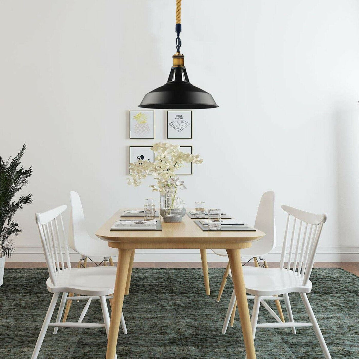 Hemp Rope Pendant Light – Brass Holder, Barn, Curvy or Wide Shades - photo 4