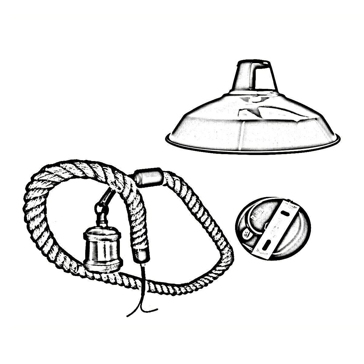 Hemp Rope Pendant Light – Brass Holder, Barn, Curvy or Wide Shades - photo 6