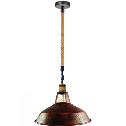 Hemp Rope Pendant Light – Brass Holder, Barn, Curvy or Wide Shades - Yellow Brass, Barn Slotted 30 cm Rustic Red, Without Bulb
