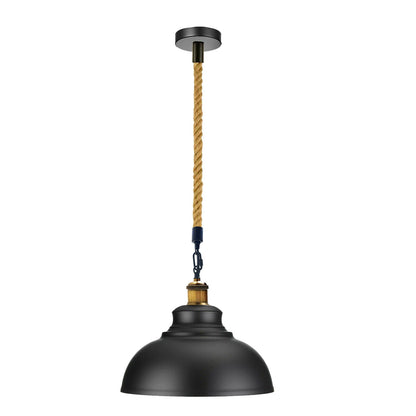 Hemp Rope Pendant Light – Brass Holder, Barn, Curvy or Wide Shades - Yellow Brass, Curvy 29 cm Black, Without Bulb