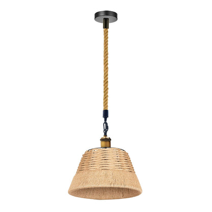 Hemp Rope Pendant Light – Brass Holder, Barn, Curvy or Wide Shades - Yellow Brass, Hemp 38 cm Hemp, Without Bulb