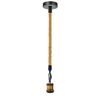 Hemp Rope Pendant Light – Brass Holder, Barn, Curvy or Wide Shades - Yellow Brass, No Shade, Without Bulb