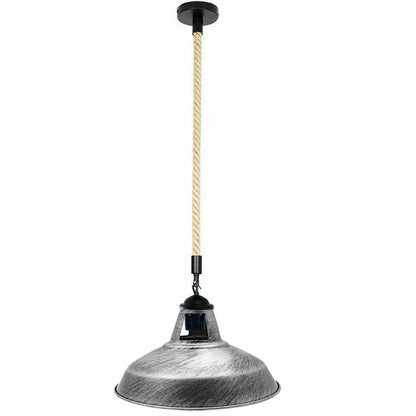 Hemp Rope Pendant Light – 30 cm Barn Shades, Cage or Cone, E27 - Black, Barn Slotted 30 cm Brushed Silver, Without Bulb