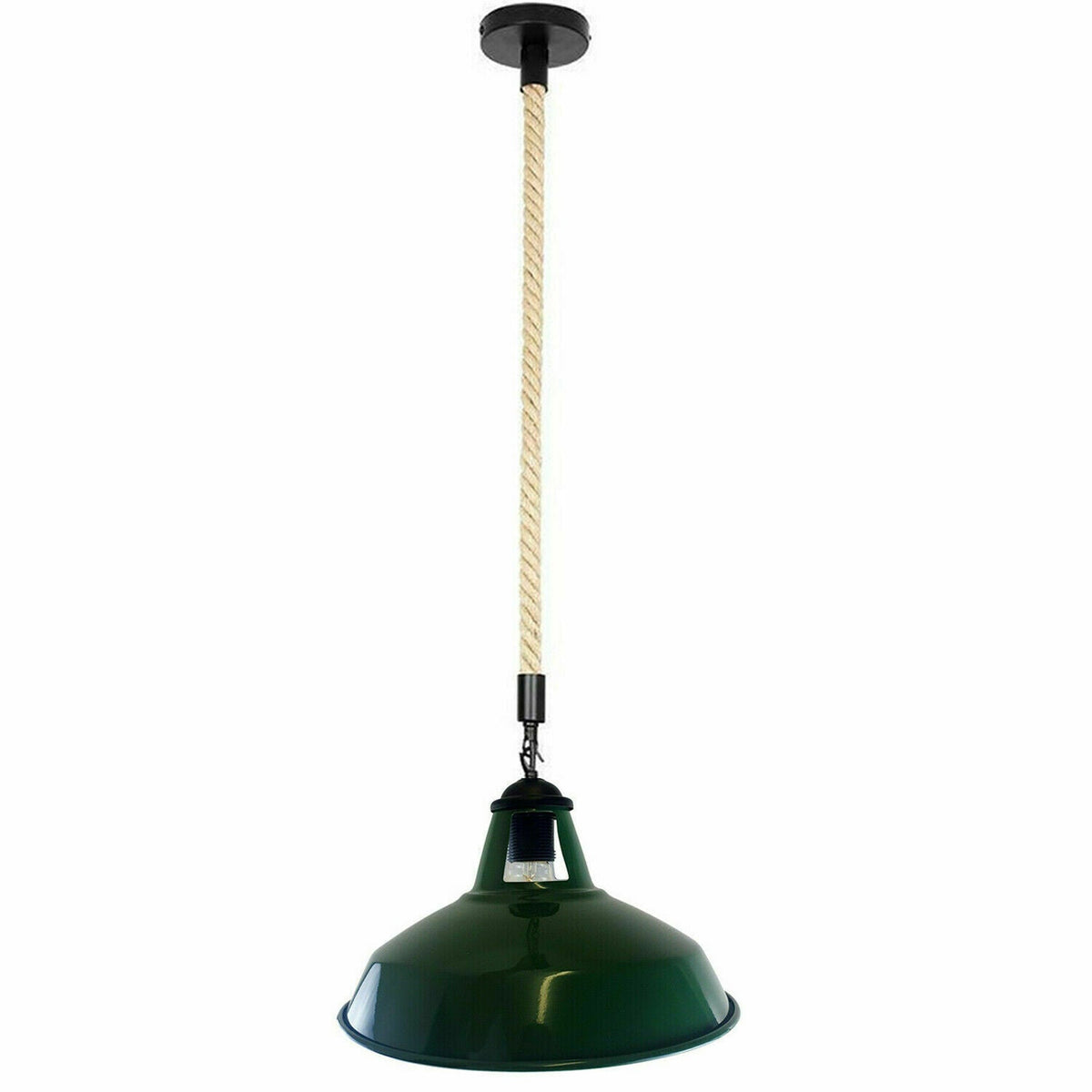 Hemp Rope Pendant Light – 30 cm Barn Shades, Cage or Cone, E27 - Black, Barn Slotted 30 cm Green, Without Bulb