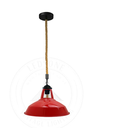 Hemp Rope Pendant Light – 30 cm Barn Shades, Cage or Cone, E27 - Black, Barn Slotted 30 cm Red, Without Bulb