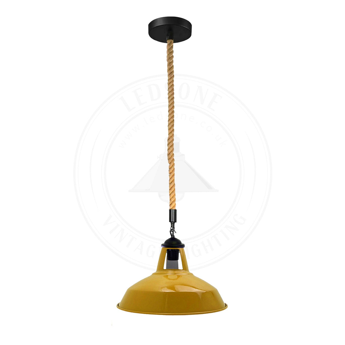 Hemp Rope Pendant Light – 30 cm Barn Shades, Cage or Cone, E27 - Black, Barn Slotted 30 cm Yellow, Without Bulb