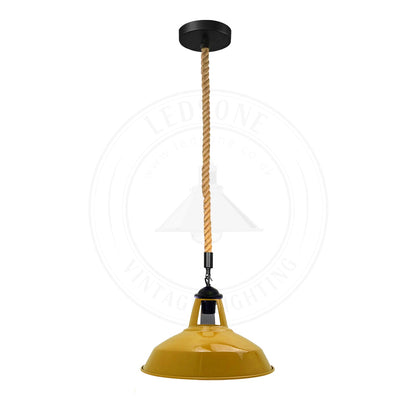 Hemp Rope Pendant Light – 30 cm Barn Shades, Cage or Cone, E27 - Black, Barn Slotted 30 cm Yellow, Without Bulb