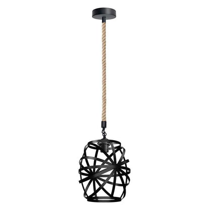 Hemp Rope Pendant Light – 30 cm Barn Shades, Cage or Cone, E27 - Black, Cage Black, Without Bulb