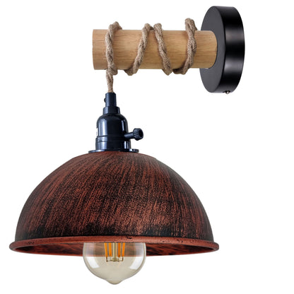 Hemp Rope Wall Light with Switch – Black, Dome Shade or Cage, E27 - Black, Dome 21 cm Rustic Red, Without Bulb