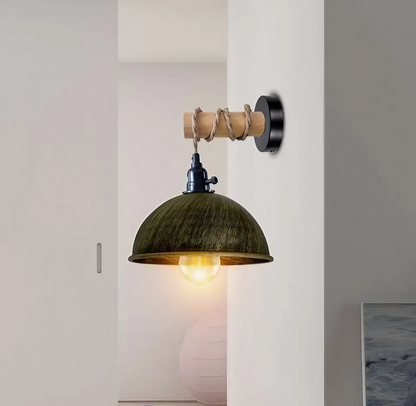 Hemp Rope Wall Light with Switch – Black, Dome Shade or Cage, E27