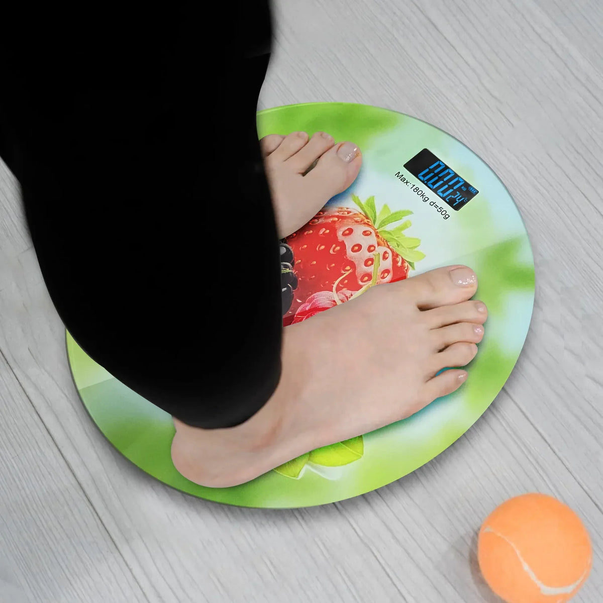 Round Glass Bathroom Scale – Hearts, Strawberries or Gemstones Print, 180 kg - photo 11