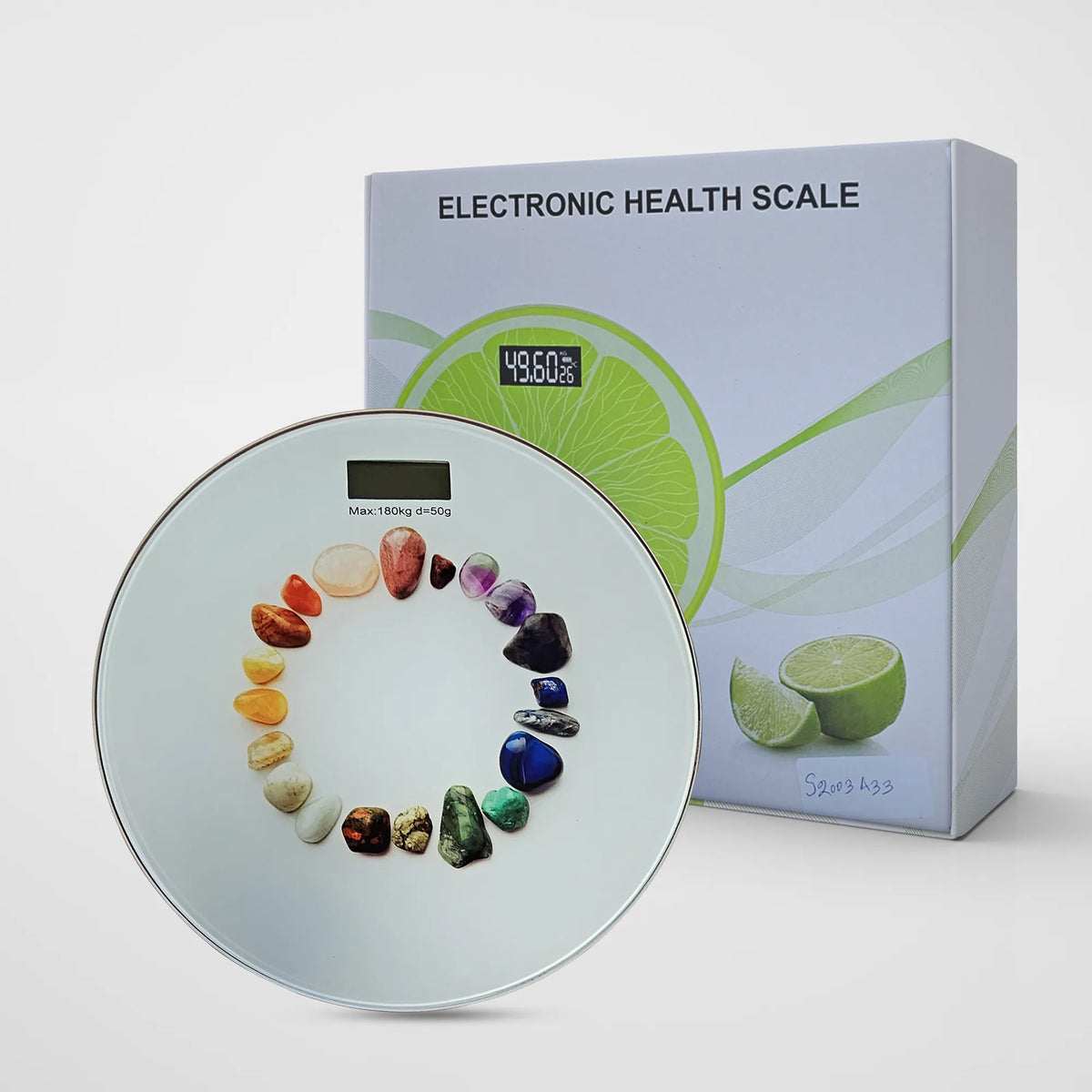 Round Glass Bathroom Scale – Hearts, Strawberries or Gemstones Print, 180 kg - photo 13
