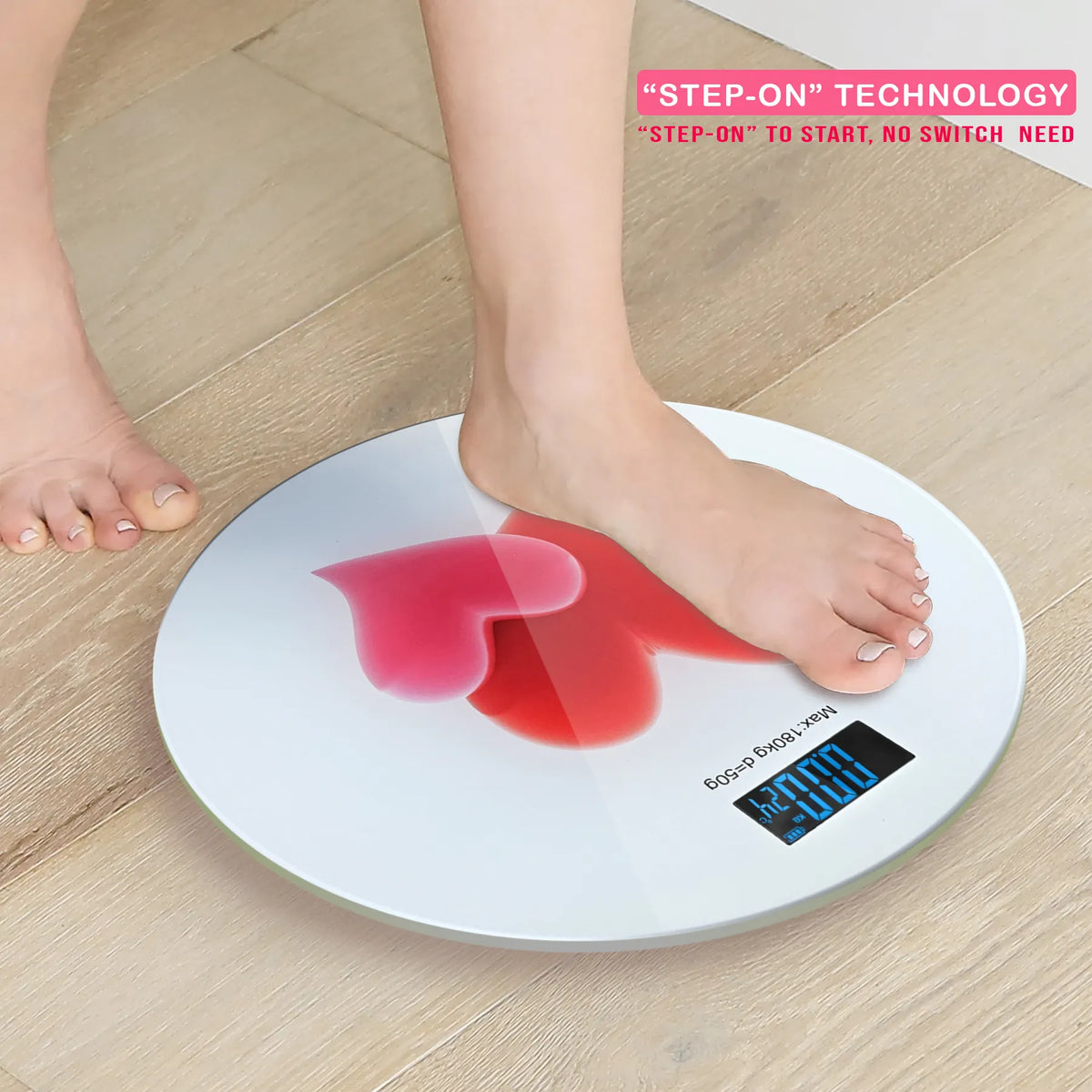 Round Glass Bathroom Scale – Hearts, Strawberries or Gemstones Print, 180 kg - photo 14