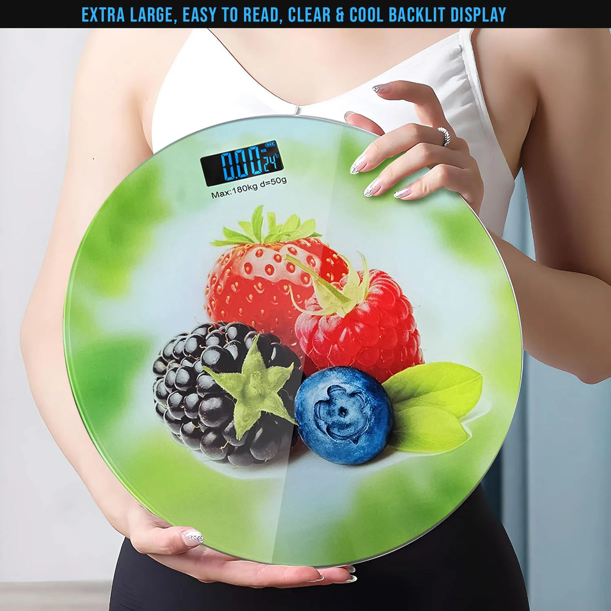 Round Glass Bathroom Scale – Hearts, Strawberries or Gemstones Print, 180 kg - photo 15