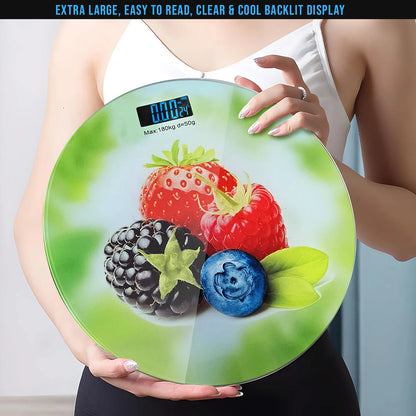 Round Glass Bathroom Scale – Hearts, Strawberries or Gemstones Print, 180 kg - photo 15