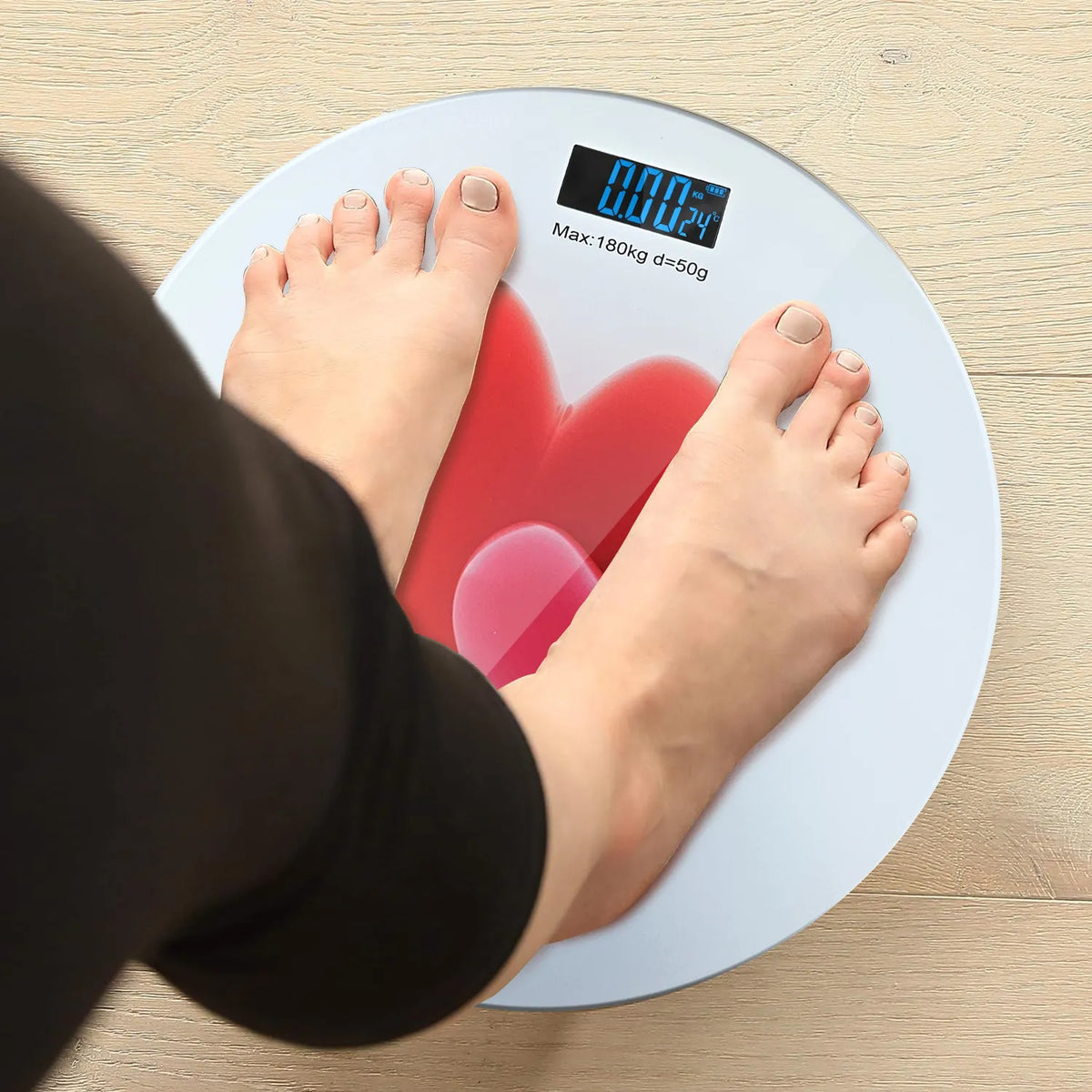 Round Glass Bathroom Scale – Hearts, Strawberries or Gemstones Print, 180 kg - photo 17