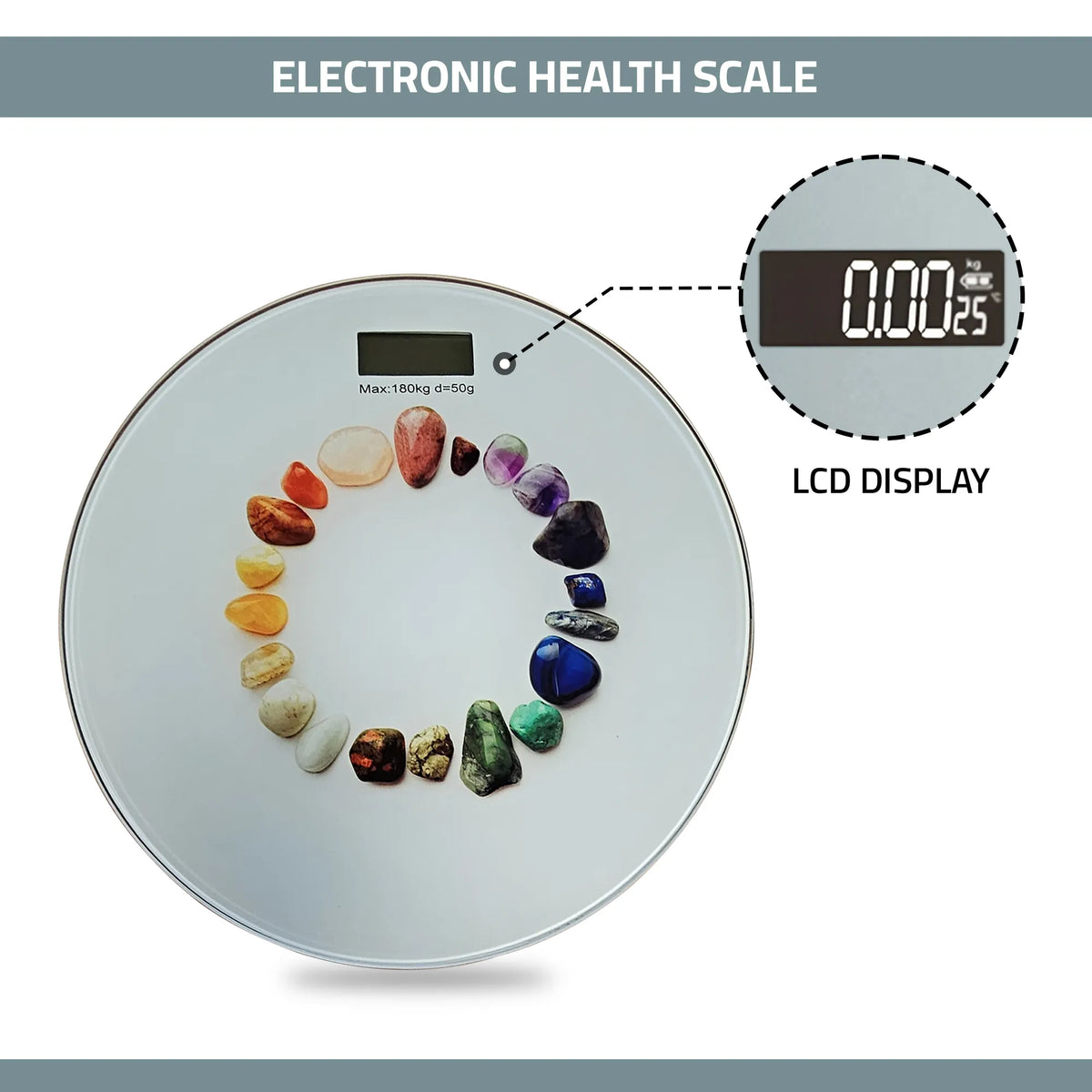 Round Glass Bathroom Scale – Hearts, Strawberries or Gemstones Print, 180 kg - photo 7