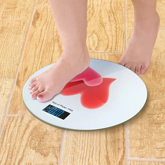 Round Glass Bathroom Scale – Hearts, Strawberries or Gemstones Print, 180 kg - photo 2