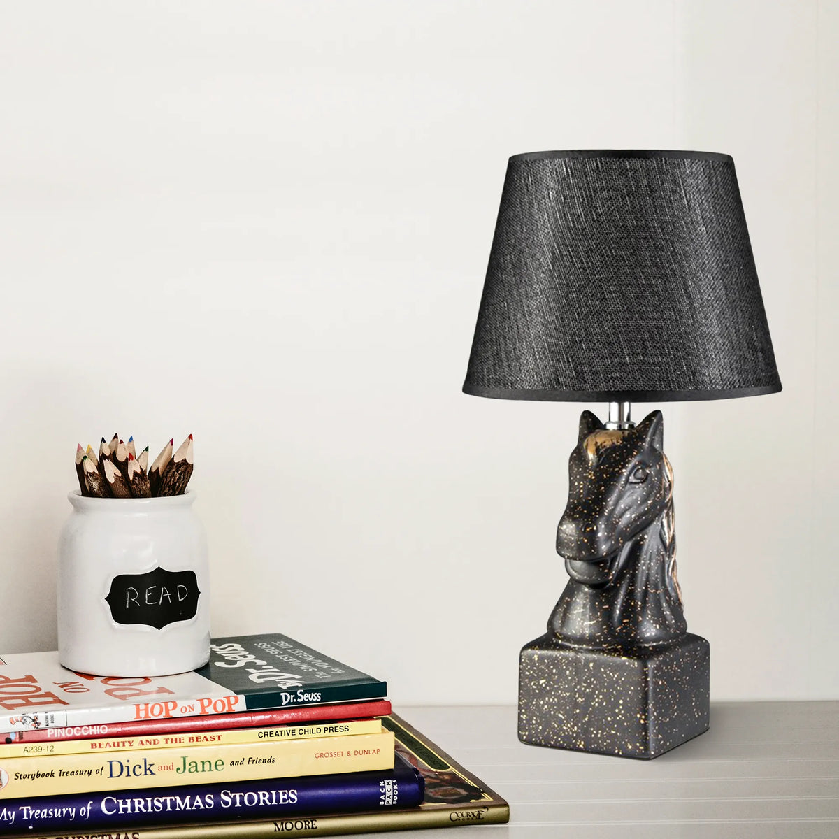 Horse Head Table Lamp with Linen Shade - photo 9