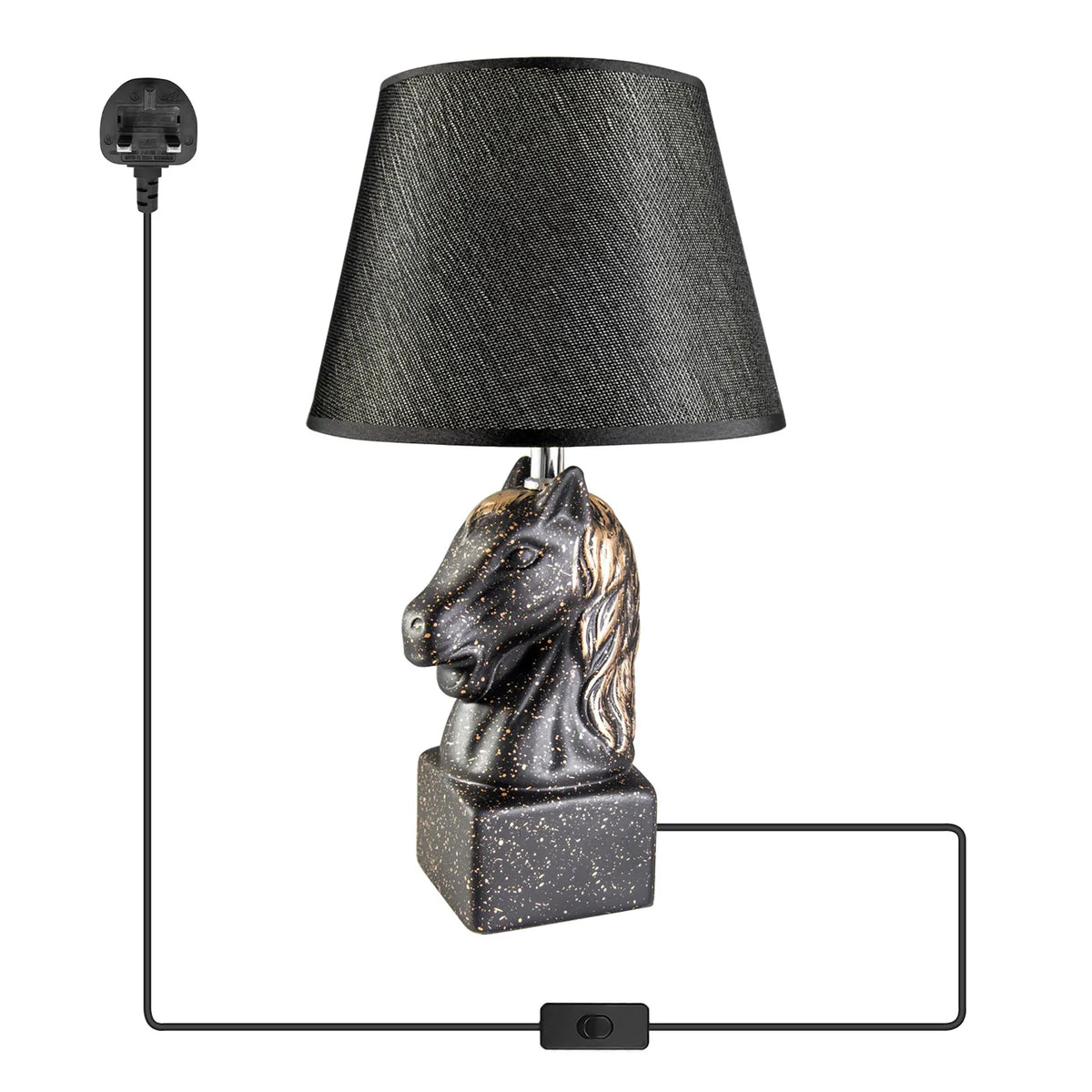 Horse Head Table Lamp with Linen Shade - Black, Without Bulb