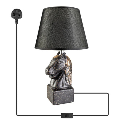 Horse Head Table Lamp with Linen Shade - Black, Without Bulb