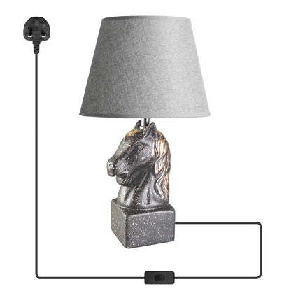 Horse Head Table Lamp with Linen Shade - Gray, Without Bulb