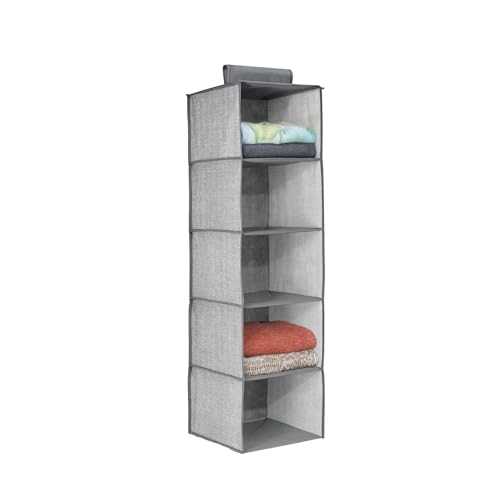 Hanging Wardrobe Organiser – 4 or 5 Shelves, Grey or Black, 1 or 2 Pack - Grey, 5 Shelves, 1 Organiser