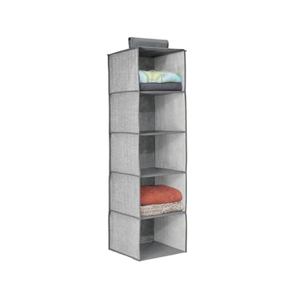 Hanging Wardrobe Organiser – 4 or 5 Shelves, Grey or Black, 1 or 2 Pack - Grey, 5 Shelves, 1 Organiser