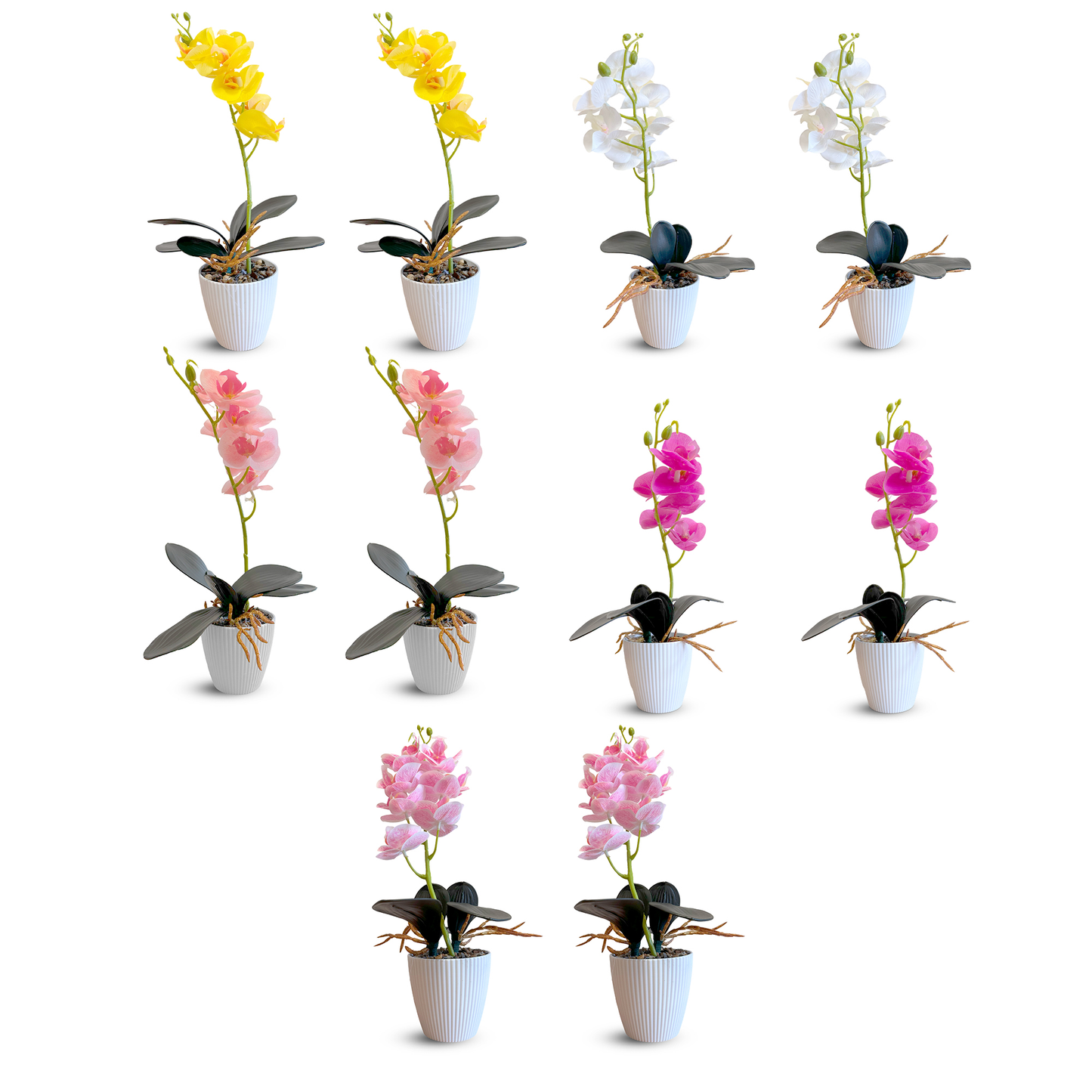 imitation orchids in pots